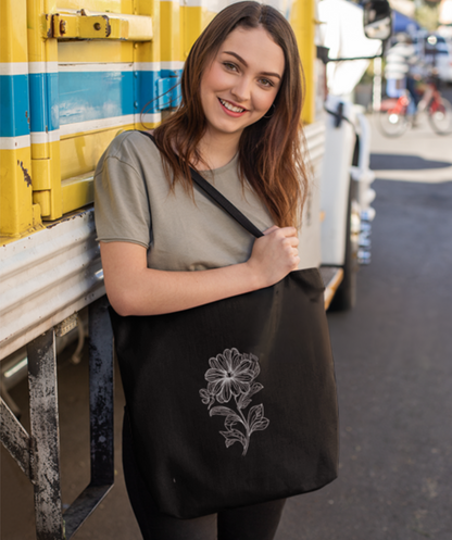 bloom tote bag black mockup view