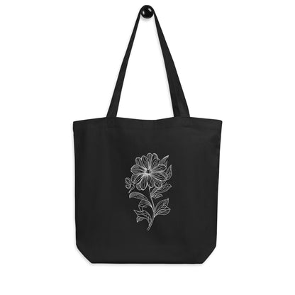 bloom tote bag black front view