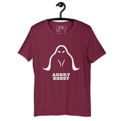 Angry Ghost Unisex t-shirt maroon front side