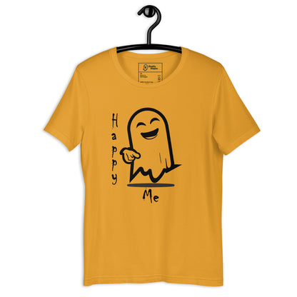 happy me unisex t-shirt mustard front view